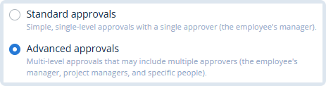 Approval options for timesheets and expenses
