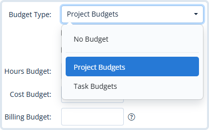 Project budget tracking by hours, billing, and cost