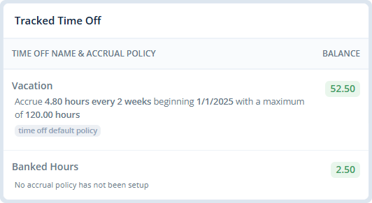 Employee time off balance tracking screen