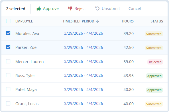 Timesheet approval screen