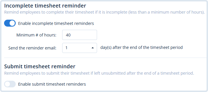 Timesheet reminder notification