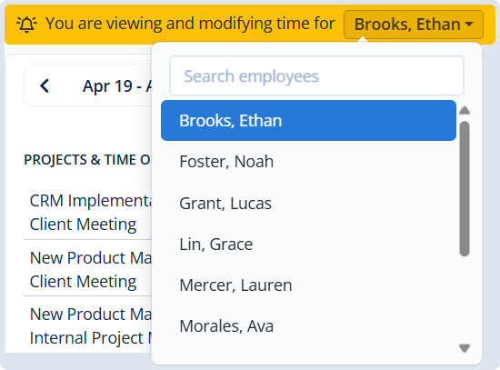 Team timesheet management view