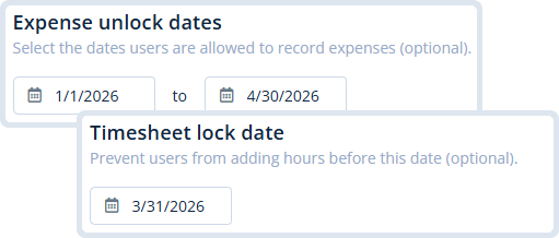 Lock date settings for time and expense records