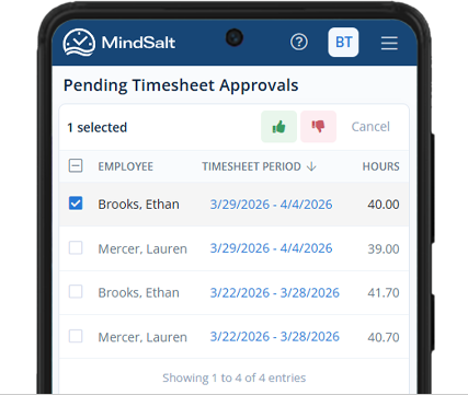 Mobile approvals for submitted time and expenses